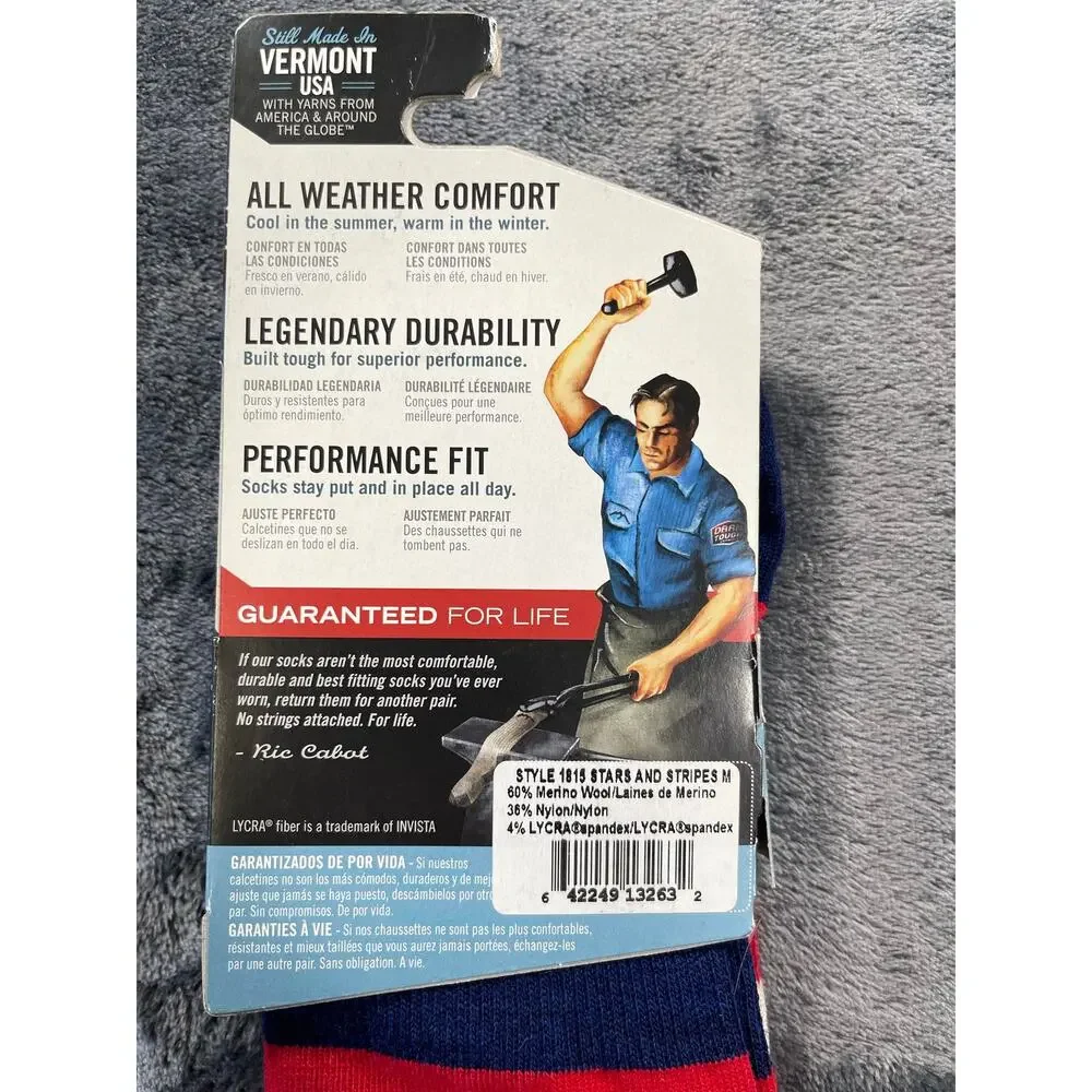 Darn Tough 1815 Stars & Stripes OTC Merino Wool Socks Size M Mens NWT